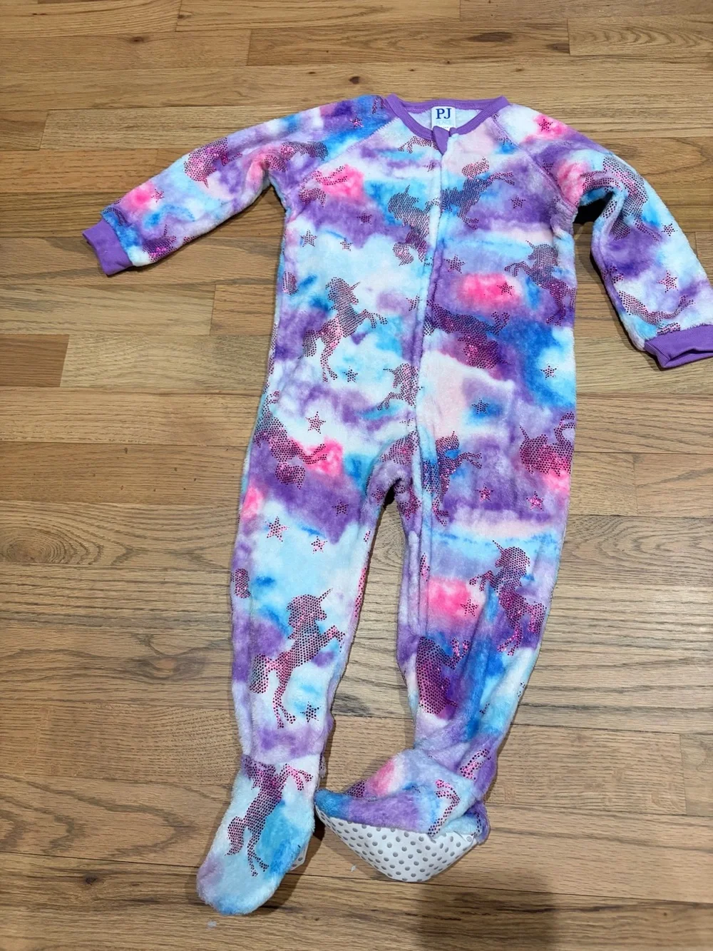 Toddler girl zip up fleece footie pajamas